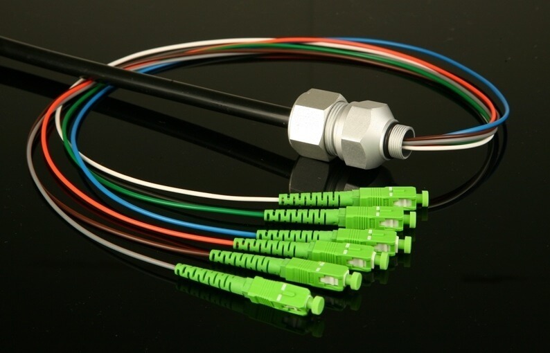 Photo of a Fiber Optic Node Tail with Grommet and SCAPC Connectors
