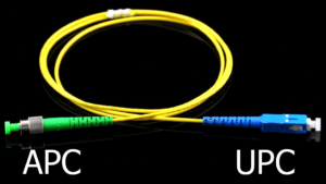 Product Photo of Fiber Optic Assembly with Green ST Angle Polish Connector and Blue SC Universal Polish Connector